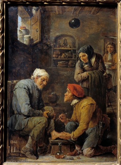 Cirugía. Un hombre aprehendido para abrir el pie del paciente. Siglo XVII. Museo del Prado, Madrid de David Teniers the Younger