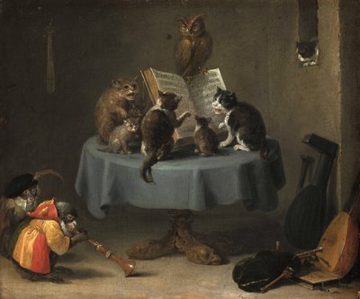 El Concierto de Cats par Teniers, David, el Joven (1610-1690). Óleo sobre madera, medidas : 26x31,5 de David Teniers the Younger