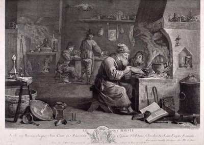 El laboratorio del alquimista (grabado) de David Teniers the Younger