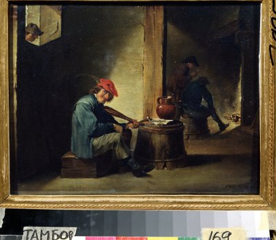 Un músico (Un músico). Pintura de David Teniers el joven (1610-1690). Óleo sobre tabla, 26,3 x 37,8 cm. Arte flamenco, estilo barroco. Galería de Arte Regional, Tambov (Rusia). de David Teniers the Younger