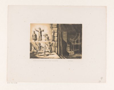 Ídolos de humanos y animales y dos asientos. estatuas sagradas de animales y dioses; Asientos (título en objeto) de David van der Kellen