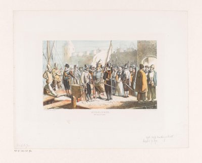 Civiles y tiradores frente a un castillo Gente del pueblo (siglo XVI, segunda mitad) (título sobre el objeto) de David van der Kellen