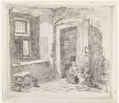 Interior con puerta abierta de David van der Kellen