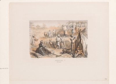 Cosecha en los campos, siglo XIII. aldeanos (siglo XIII) (título sobre el objeto) de David van der Kellen