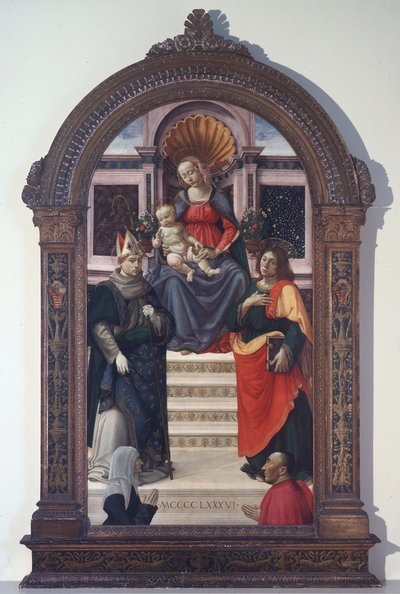 La Virgen y el Niño con San Luis de Tolosa, Juan Evangelista y los donantes de Davide Ghirlandaio