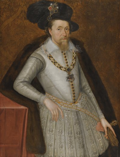 Retrato del Rey Jacobo I de Inglaterra 1566-1625, principios del siglo XVII de De Critz