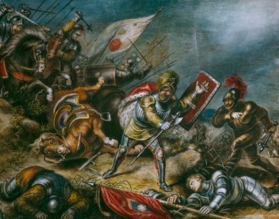 Un cuadro representa a Ricardo III luchando a pie en Bosworth Field. Obra de arte. de Dean Conger