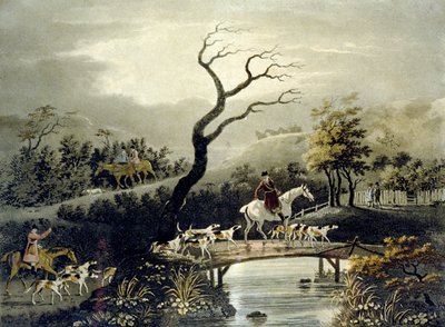 Noche, caza del zorro (grabado por J.H. Clarke y F. Jeakes) de Dean Snr. (after) Wolstenholme