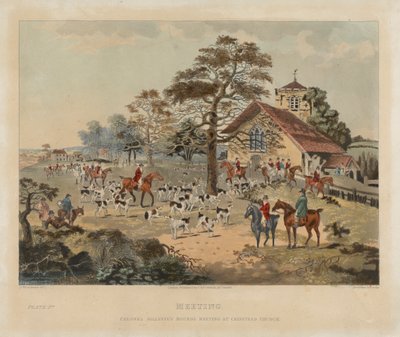 [Caza del zorro] lote de cuatro: (1) Reunión / Reunión de sabuesos del coronel Jollyffe de la iglesia de Chipstead de Dean Wolstenholme