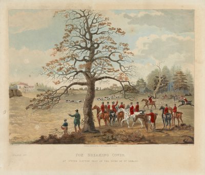 [Caza del zorro] lote de cuatro: (2) Fox Breaking Cover / At Upper Gatton Seat of the Duke of St. Alban