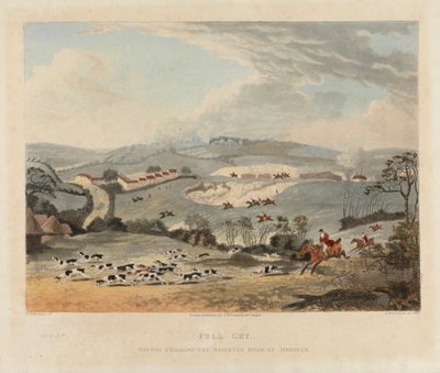 [Caza del zorro] serie de cuatro: (3) Full Cry / Hounds Crossing the Brighton Road at Mersham de Dean Wolstenholme