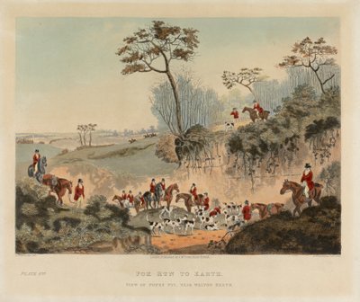[Caza del zorro] serie de cuatro: (4) Zorro corrido a tierra / Vista de Popes Pit, cerca de Walton Heath de Dean Wolstenholme