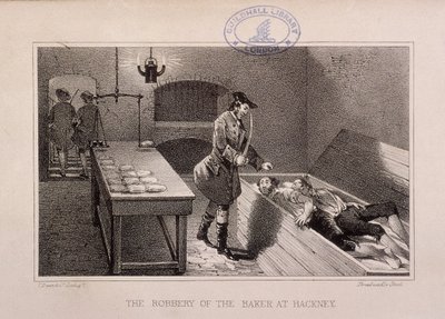 Escena del robo de un panadero en Hackney, Londres, c. 1730 de Dean and Co