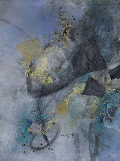 Abstracto azul y dorado brillante de Deb Chaney