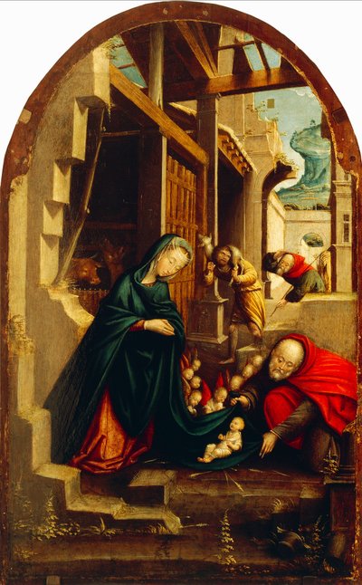 Natividad con ángeles y pastores adorando de Defendente Ferrari