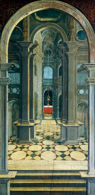 Perspectiva pintada en la sección trasera del coro del siglo XVI, Iglesia de San Jerónimo, Biella de Defendente Ferrari