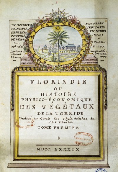 Portada de Florindie ou Historie physico-economique des vegetaux de la Torride de Delahaye Delahaye