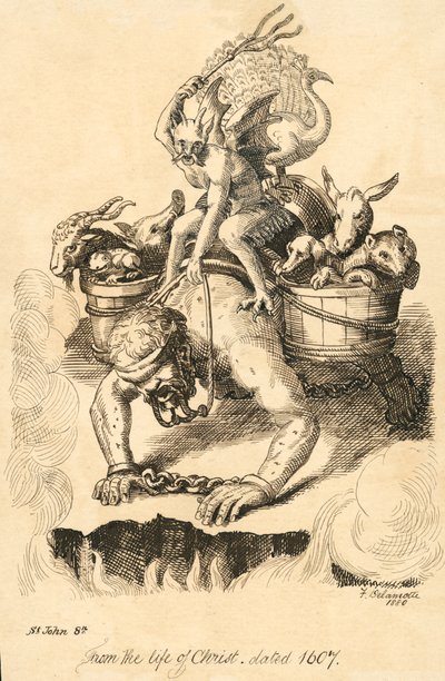 Hombre montado por un demonio (grabado) de Delamotte Delamotte