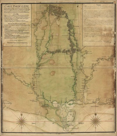 Mapa particular de una parte de Luisiana donde los ríos y arroyos han sido estudiados por estimación y las rutas por tierra estudiadas y medidas por pasos, por los Sres. Broutin, de Vergés, ingenieros y Saucier dibujante de Demarigny