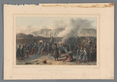 Beschieting van de Citadel, 1832 Rompiendo la batería en acción (título sobre el objeto) Dibujos hechos de la naturaleza en el asedio de la Ciudadela de Amberes por Raffet (título de la serie sobre el objeto) de Denis Auguste Marie Raffet