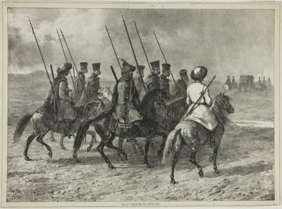 Escolta cosaca a la frontera de Kuban, Taman (Rusia Central), 11 de octubre de 1837 de Denis Auguste Marie Raffet