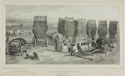 Lugar de parada de una caravana moldava que transportaba carbón, Besarabia, 5 de agosto de 1837. de Denis Auguste Marie Raffet