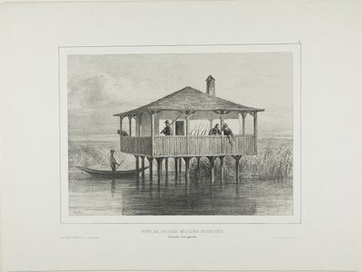 Puesto de la colonia militar húngara, orilla izquierda del Danubio de Denis Auguste Marie Raffet