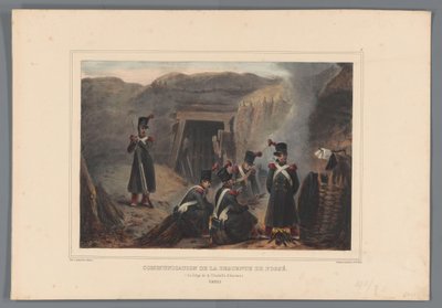 Militar bij een mijngang, 1832 Comunicación de descenso de zanja (título sobre objeto) Dibujos hechos de la naturaleza en el asedio de la Ciudadela de Amberes por Raffet (título de la serie sobre el objeto) de Denis Auguste Marie Raffet