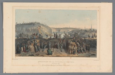 Overgave van de Citadel van Antwerpen, 1832 Rendición de la Ciudadela de Amberes (título sobre el objeto) Dibujos hechos de la naturaleza en el asedio de la Ciudadela de Amberes por Raffet (título de la serie sobre el objeto) de Denis Auguste Marie Raffet