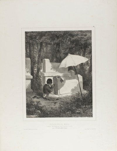 Retrato de Juguda Kazaz, Misiz, trabajando como escultor de tumbas en el valle de Josafat, cerca de Tchioufout-Galeh, Crimea. de Denis Auguste Marie Raffet