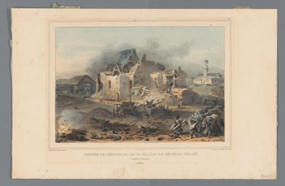 Ruïnes van de kerk in het huis van generaal Chassé, 1832 Ruinas de la iglesia y la casa del General Chassé (título sobre objeto) Dibujos hechos de la naturaleza en el asedio de la Ciudadela de Amberes por Raffet (título de la serie sobre el objeto) de Denis Auguste Marie Raffet