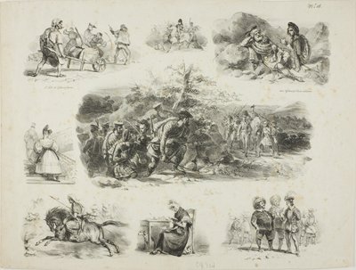 Hoja de bocetos de Denis Auguste Marie Raffet