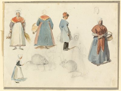 Hoja de Bocetos: Hombres, mujeres y ratones de Denis Auguste Marie Raffet