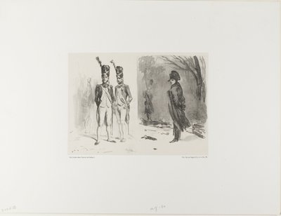 Hoja con boceto (Granadero de la Guardia, Napoleón en un vivac) de Denis Auguste Marie Raffet