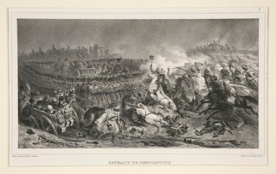 La 2.ª Caballería Ligera resistiendo el ataque de los árabes, de un conjunto de seis, titulado Retraite de Constantine de Denis Auguste Marie Raffet