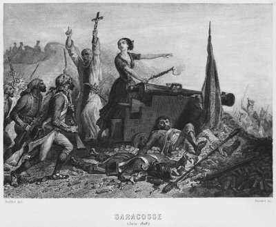 El sitio de Zaragoza en junio de 1808, grabado por Augustin Burdet (n.1798) de Denis Auguste Marie Raffet