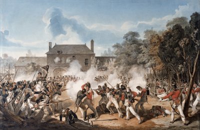 Defensa del Château de Hougoumont por la compañía de flanco, Guardias Coldstream 1815, 1815 de Denis Dighton