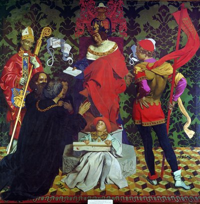 John Cabot y sus hijos reciben la carta de Enrique VII para navegar en busca de nuevas tierras de Denis William Eden