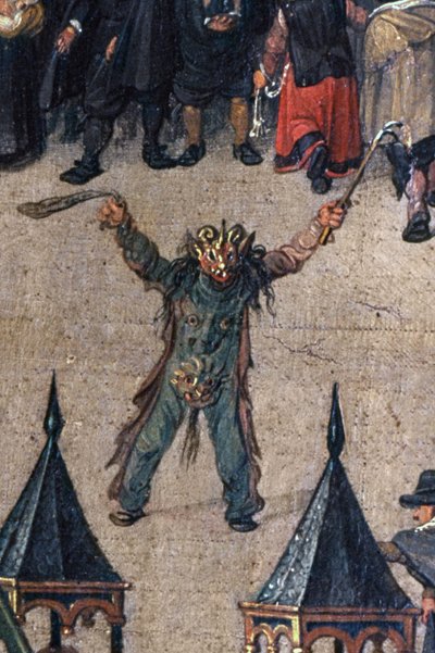 El triunfo de la archiduquesa Isabel en el Ommeganck en Bruselas el 31 de mayo de 1615, detalle de una figura con disfraz de diablo, 1615 (detalle) de Denys van Alsloot