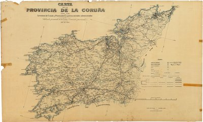 Carta da provincia da Coruña coas estradas do Estado e Provinciais e camiños veciñais subvencionados. Publicada por acordo da Excma. Comisión provincial de Deputación da Coruña