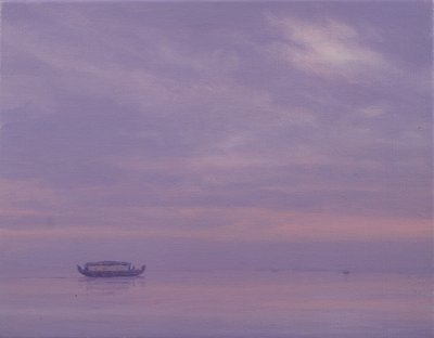 Barco de pesca en el lago Vembanad, Kerala de Derek Hare