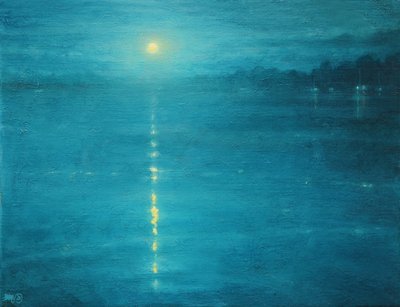 Moonrise On The Canal, 2020 (Óleo sobre lienzo) de Derek Hare