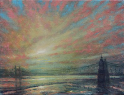 Atardecer en el puente de Hammersmith, 2022 (Óleo sobre lienzo) de Derek Hare