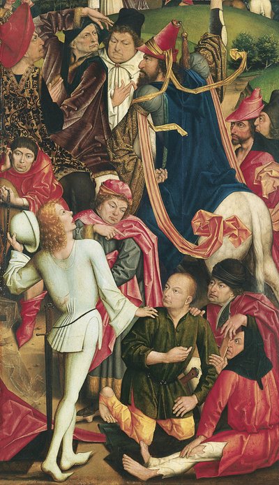 Caballeros y soldados jugando a los dados por la túnica de Cristo de Derick Baegert