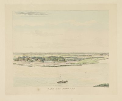 Vista del Waal al norte de Nijmegen Hacia el norte (título sobre el objeto) Lugares de interés alrededor de la ciudad de Nijmegen (título de la serie) Panorama de Geldersch o vista redonda de la vida dibujada en belvedere en Nymegen (título de la serie) de Derk Anthony van de Wart