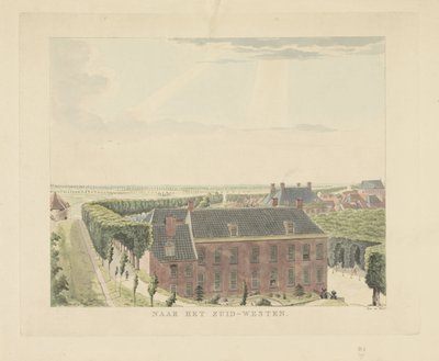 Vista de la muralla de la ciudad al suroeste de Nijmegen Al suroeste (título sobre objeto) Lugares de interés alrededor de la ciudad de Nijmegen (título de la serie) Panorama de Geldersch o vista redonda de la vida dibujada en belvedere en Nymegen (título  de Derk Anthony van de Wart