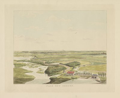 Vista del paisaje al este de Nijmegen Hacia el Este (título sobre el objeto) Lugares de interés alrededor de la ciudad de Nijmegen (título de la serie) Panorama de Geldersch o vista redonda de la vida dibujada en belvedere en Nymegen (título de la serie) de Derk Anthony van de Wart