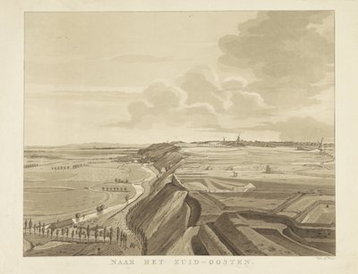 Vista del paisaje al sureste de Nijmegen Al sureste (título sobre el objeto) Lugares de interés alrededor de la ciudad de Nijmegen (título de la serie) Panorama de Geldersch o vista redonda de la vida dibujada en belvedere en Nymegen (título de la serie) de Derk Anthony van de Wart
