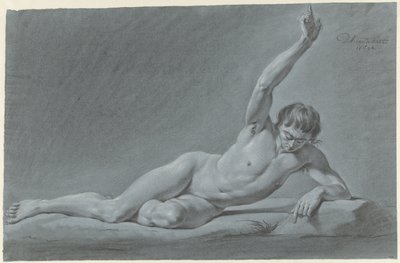 Desnudo masculino recostado con el brazo levantado de Derk Anthony van de Wart