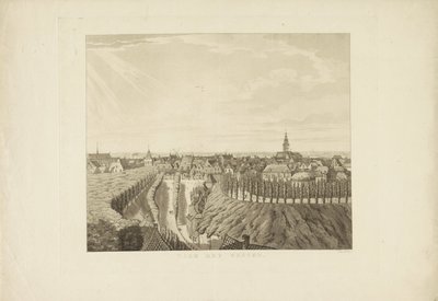 Nijmegen, vista desde el Belvédère hacia el oeste Hacia el Oeste (título sobre el objeto) Lugares de interés alrededor de la ciudad de Nijmegen (título de la serie) Panorama de Geldersch o vista redonda de la vida dibujada en belvedere en Nymegen (título d de Derk Anthony van de Wart